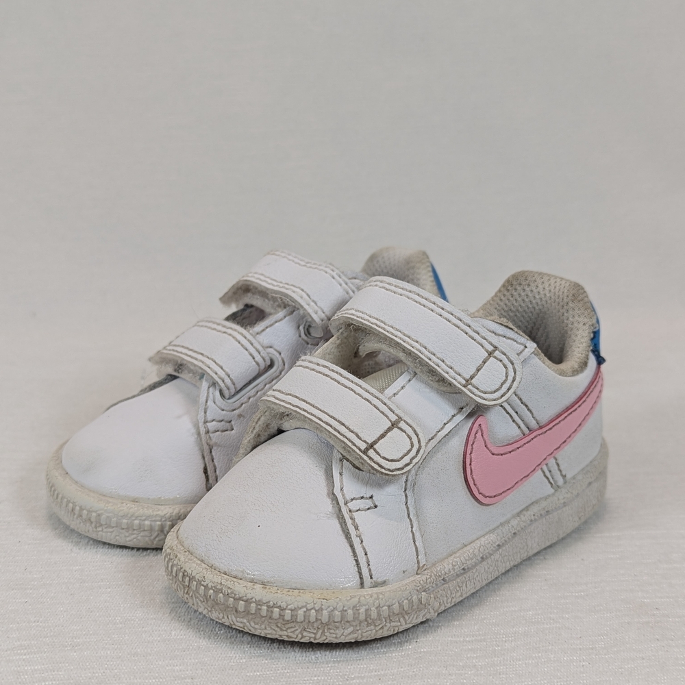 Nike White and Pink Velcro Sneakers with Rubber Sole